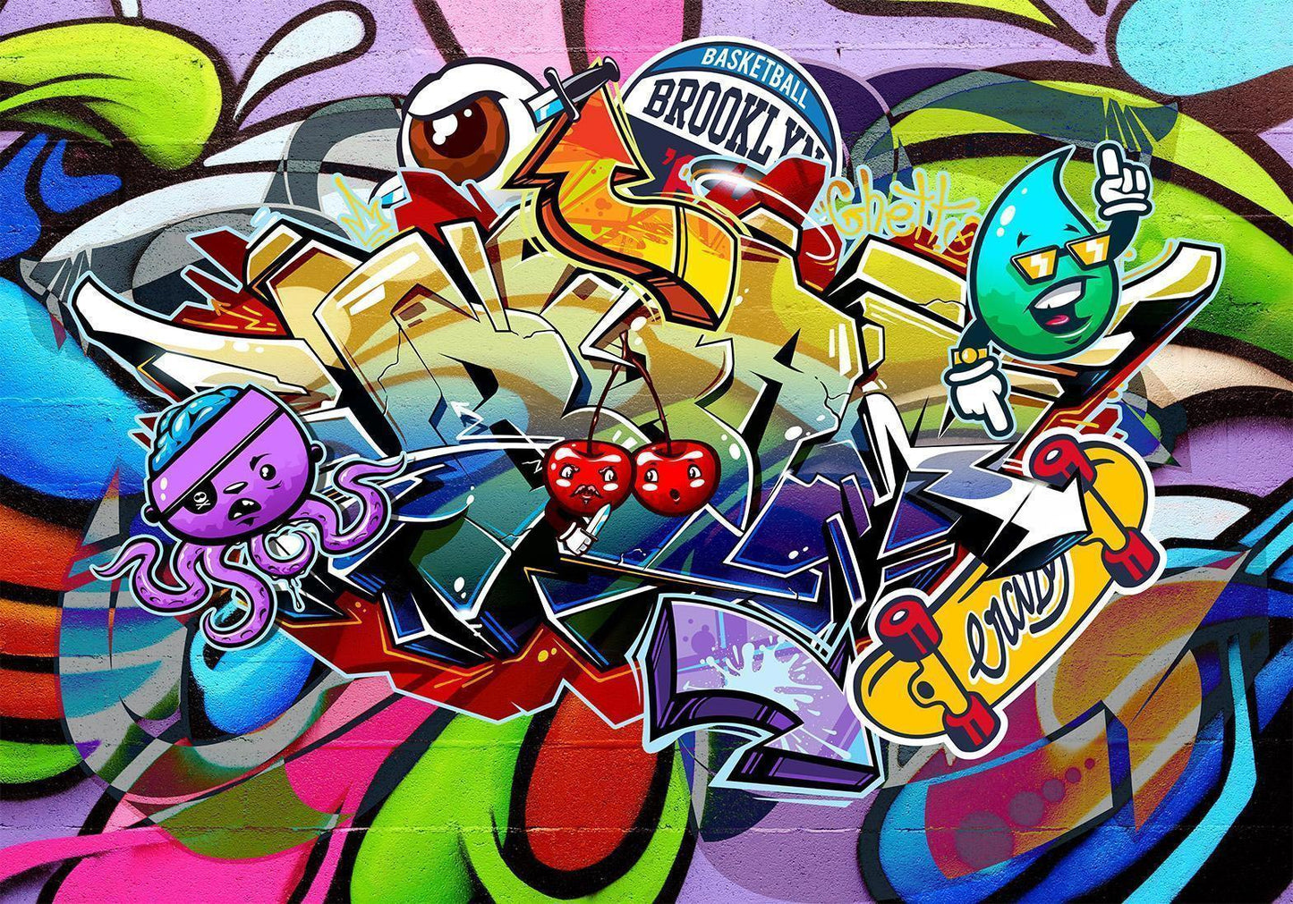 Dekorative Tapete im Retro-Look mit Schilder-Collage