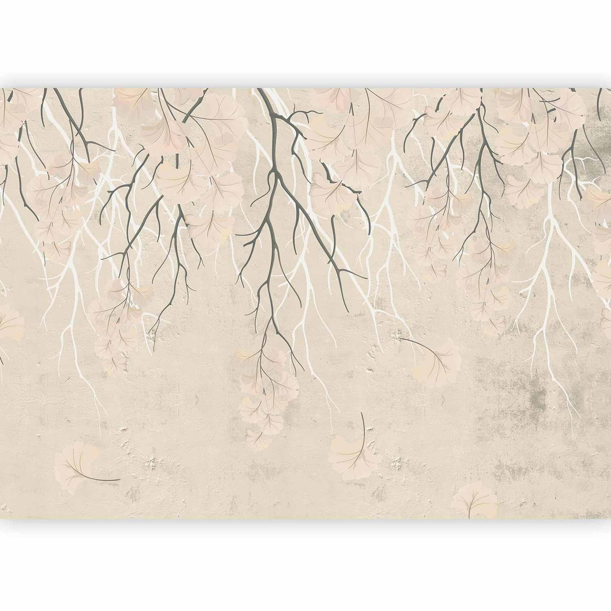 Fototapete - Abstract falling leaves - subtle nature motif with branches