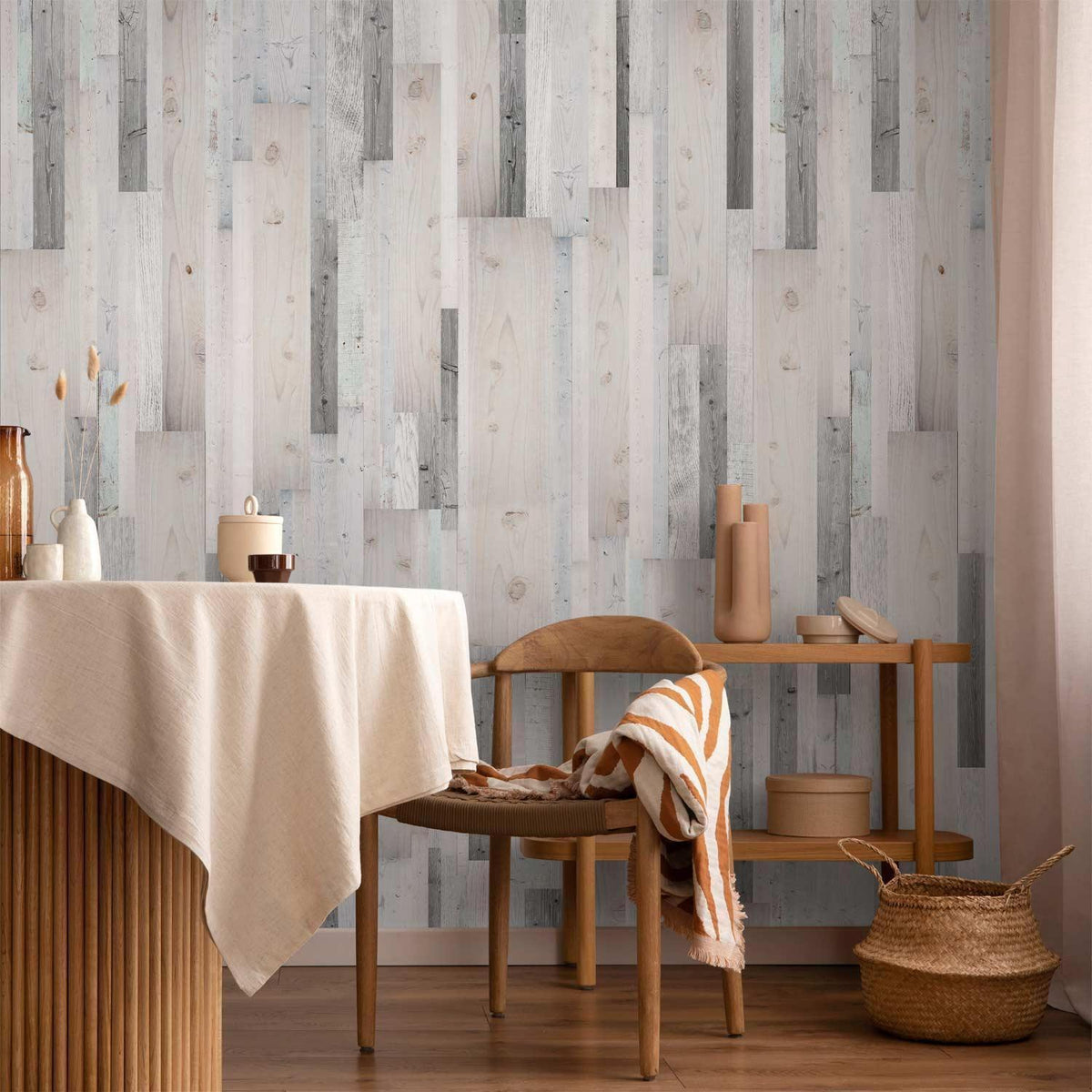 Tapete Holzoptik Rustikal – Natürliche Holzmaserung in Grautönen