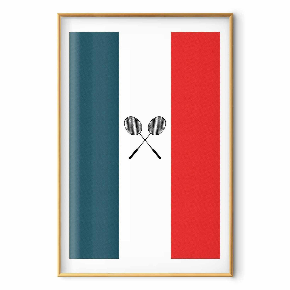 Poster - French Flags and Black Badminton Rackets