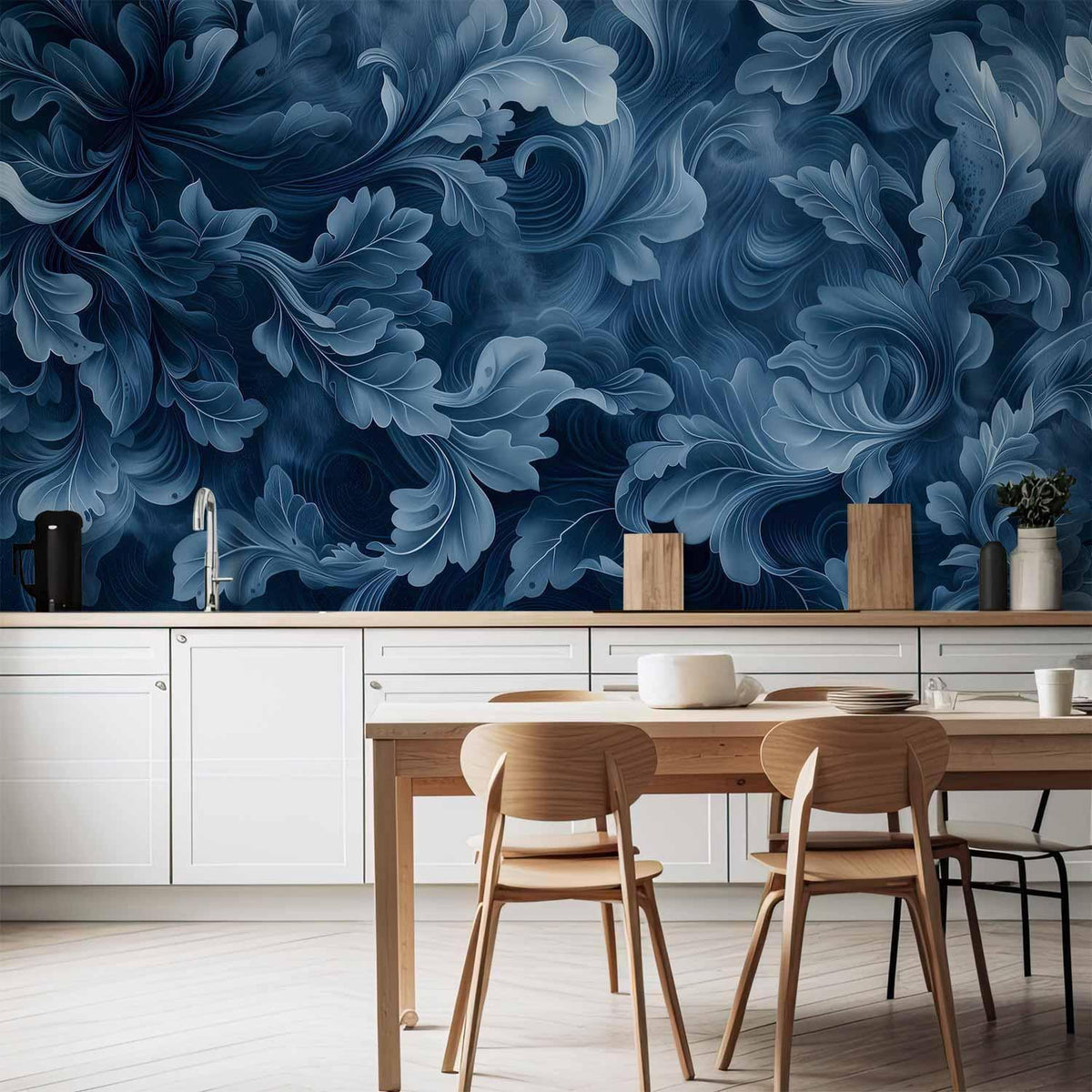 Fototapete - Abstract Ornaments: Dark Blue Victorian Leaves
