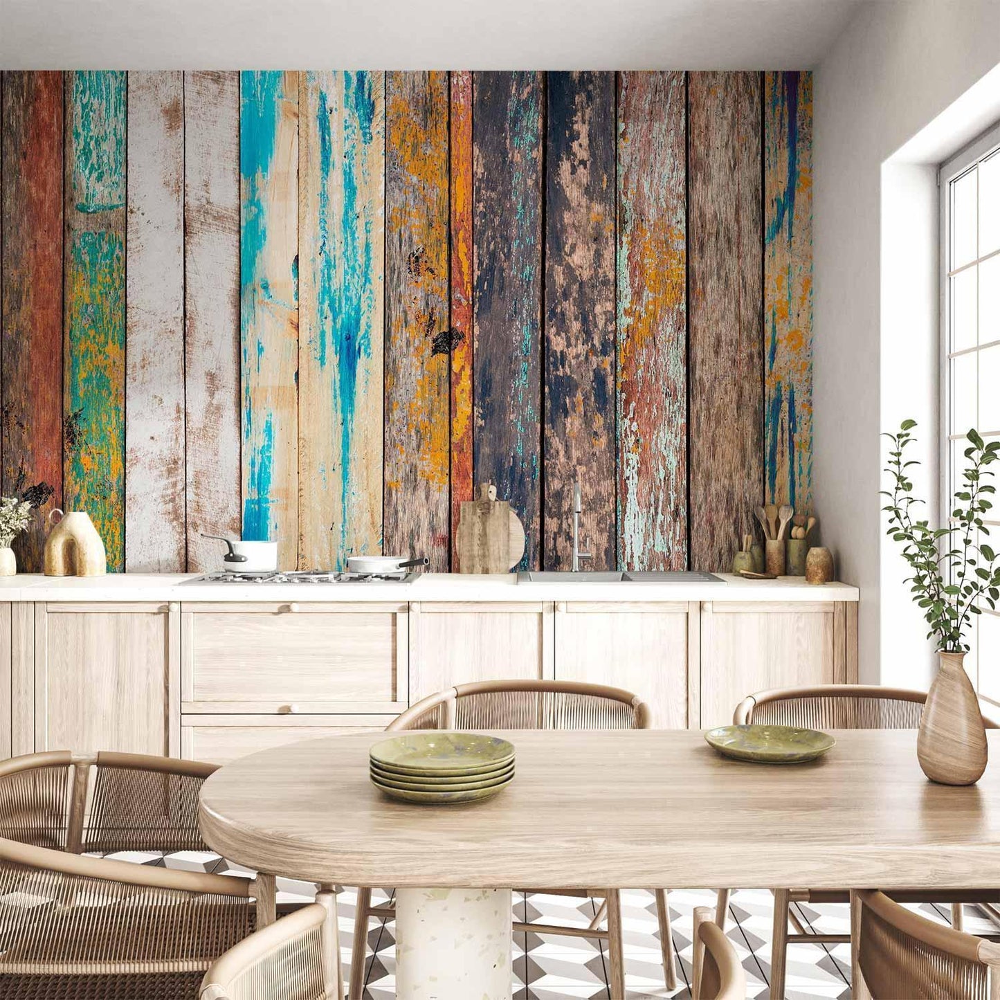 Fototapete - Wooden Rainbow Artgeist