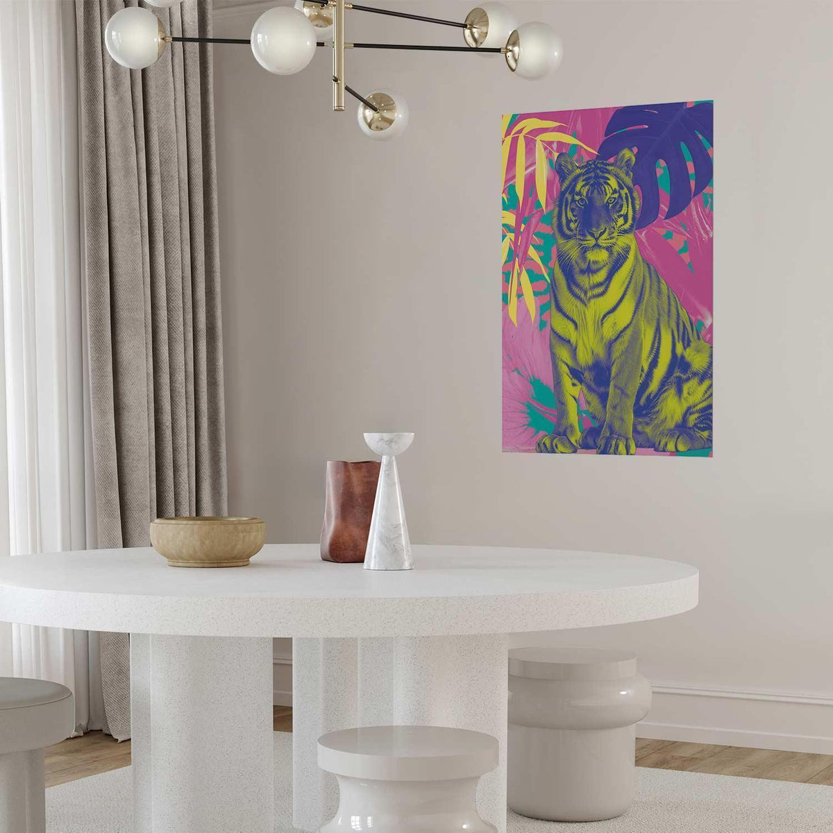 Poster - Colorful Tiger - intense colors of a tiger surrounded by tropical plants