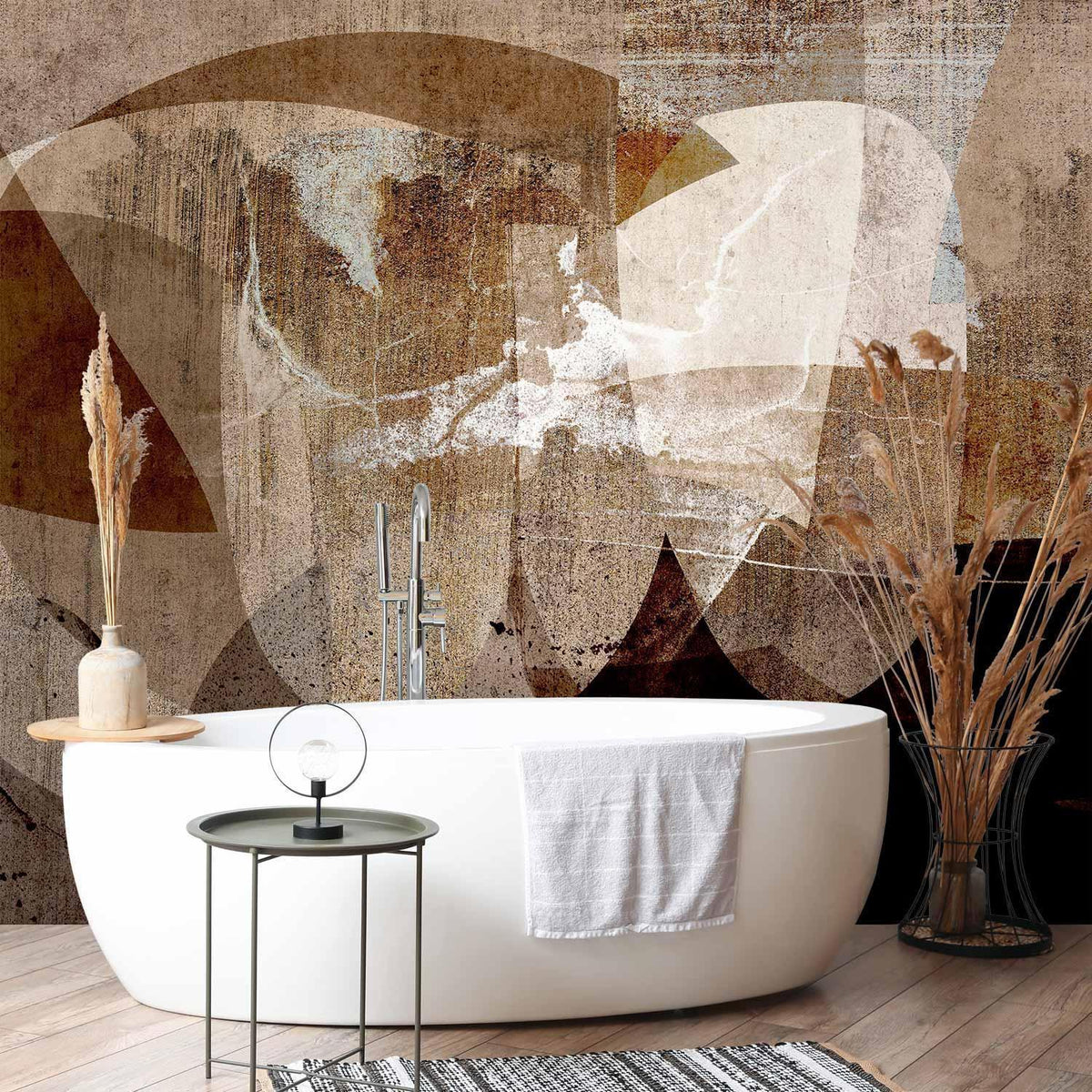Fototapete - Geometric abstraction with shapes - composition in brown colours