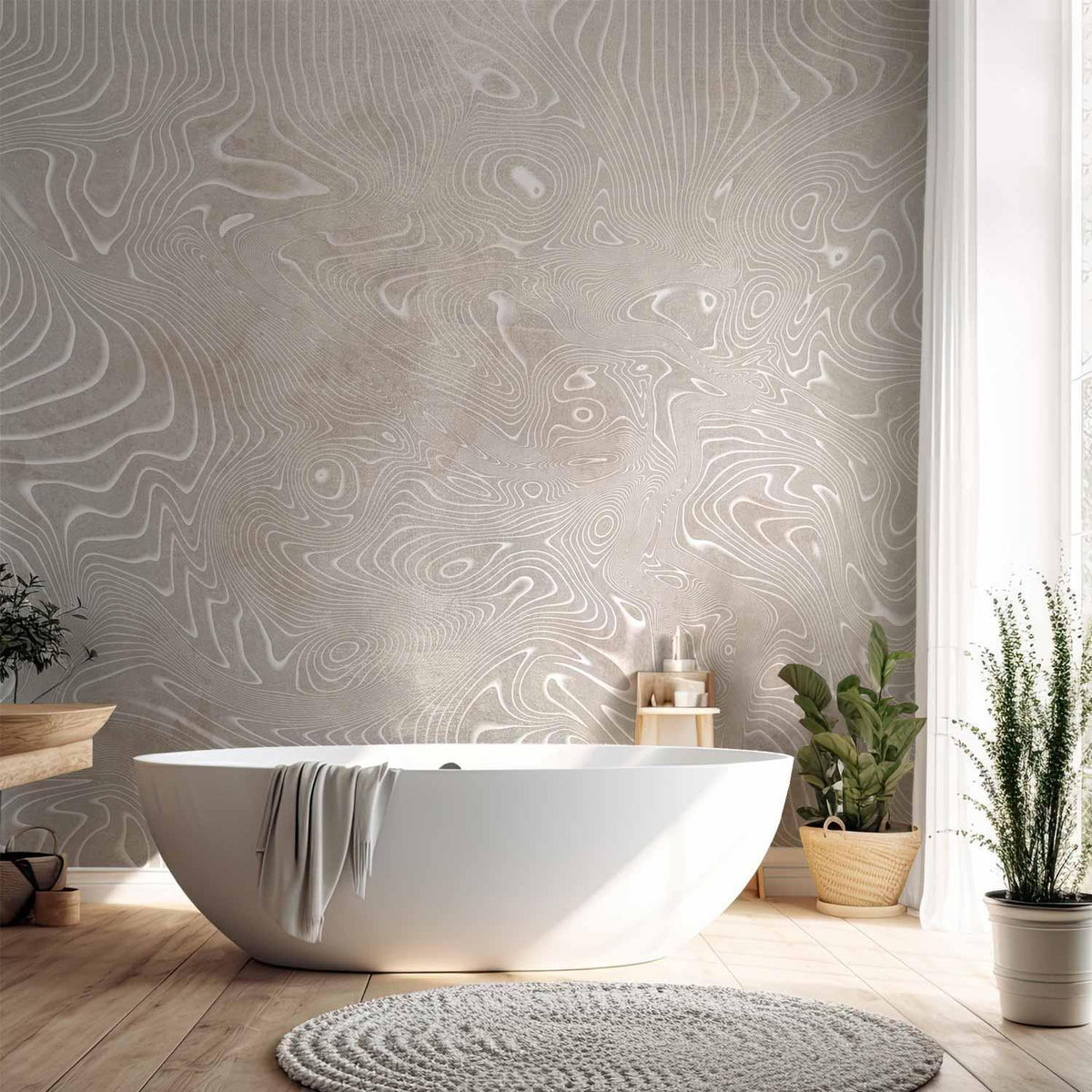 Fototapete - Flowing shapes - abstract beige and white background in patterned compositions