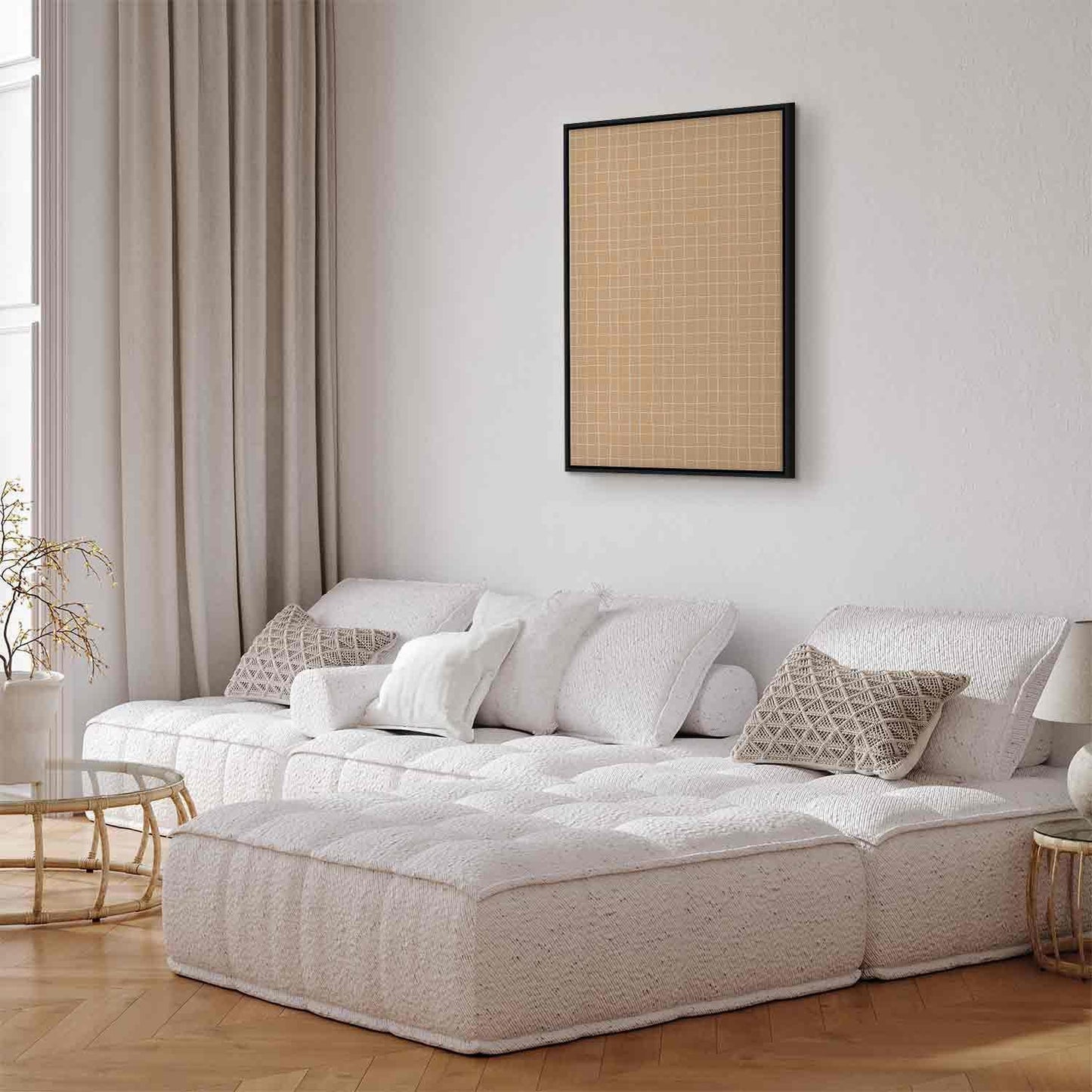 Leinwandbild - Waving Lines - Creamy Grid on a Noisy Pastel Background Artgeist