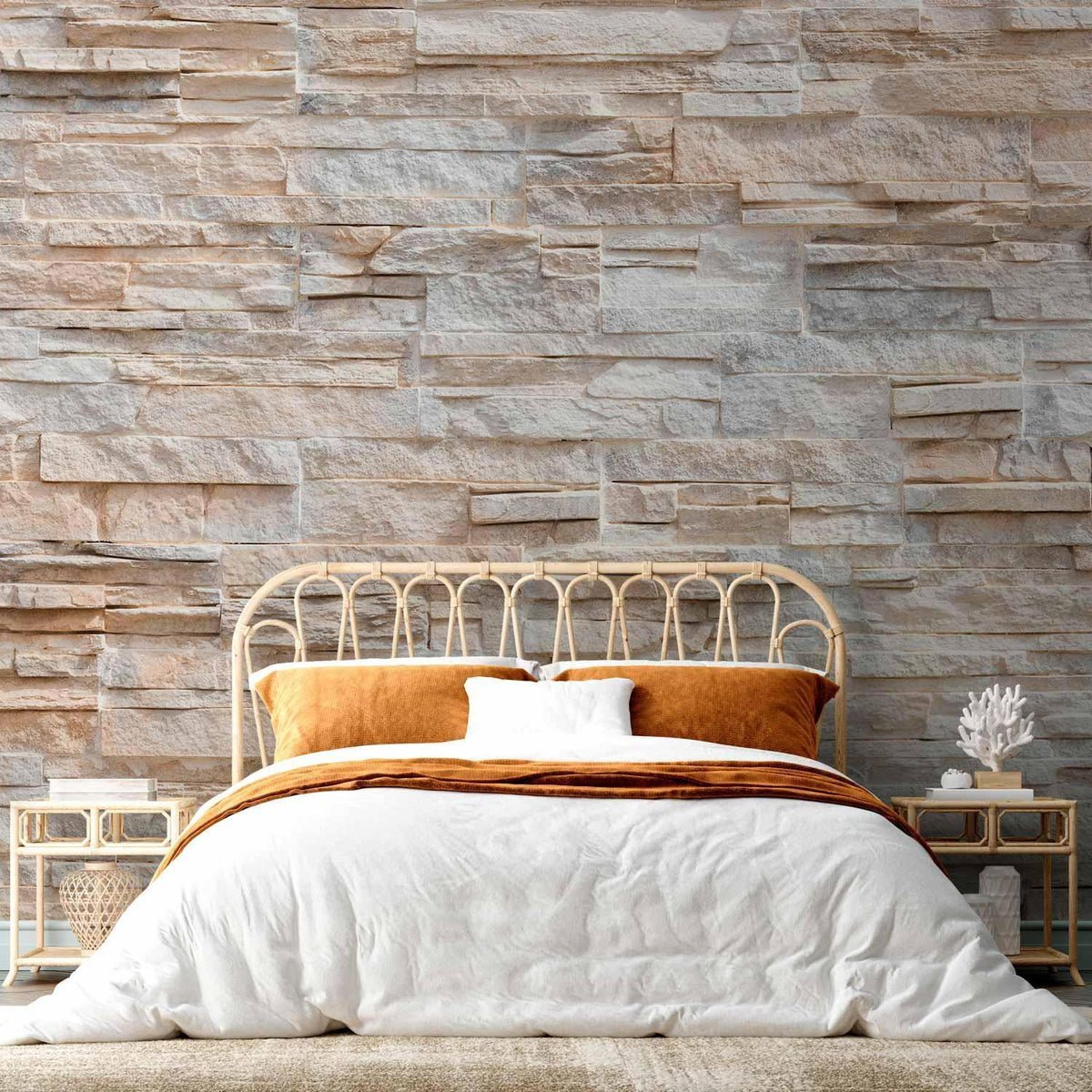 Fototapete Steinoptik - Elegante Natursteinwand in Grau und Beige