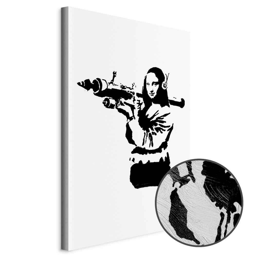 Leinwandbild - Banksy Mona Lisa with Rocket Launcher (1 Part) Vertical