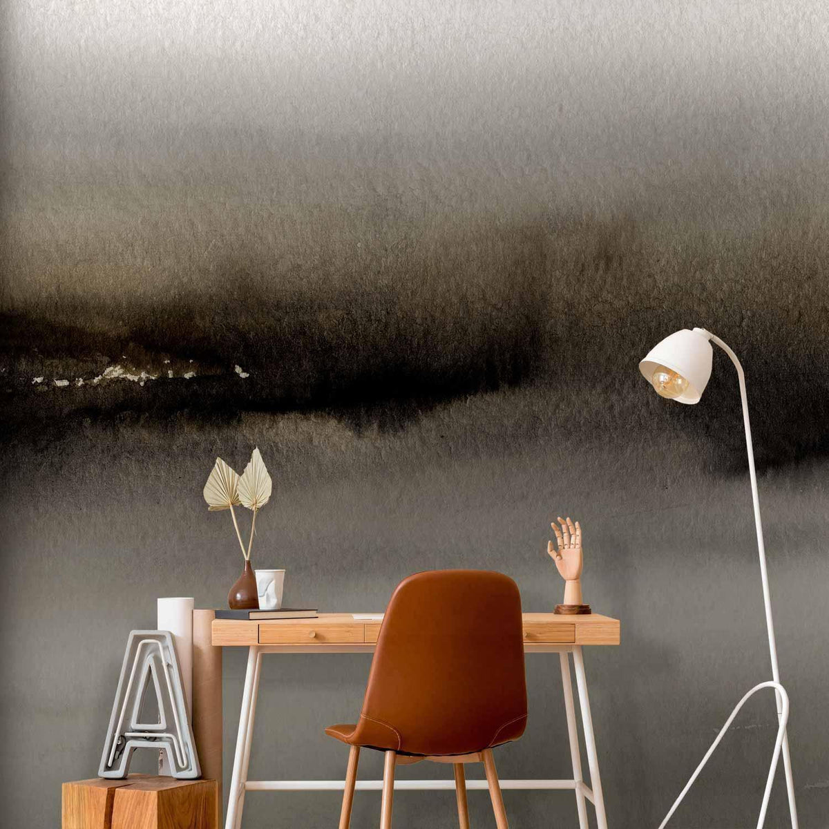 Fototapete - Diuna - abstract modern painting in grey with black pattern