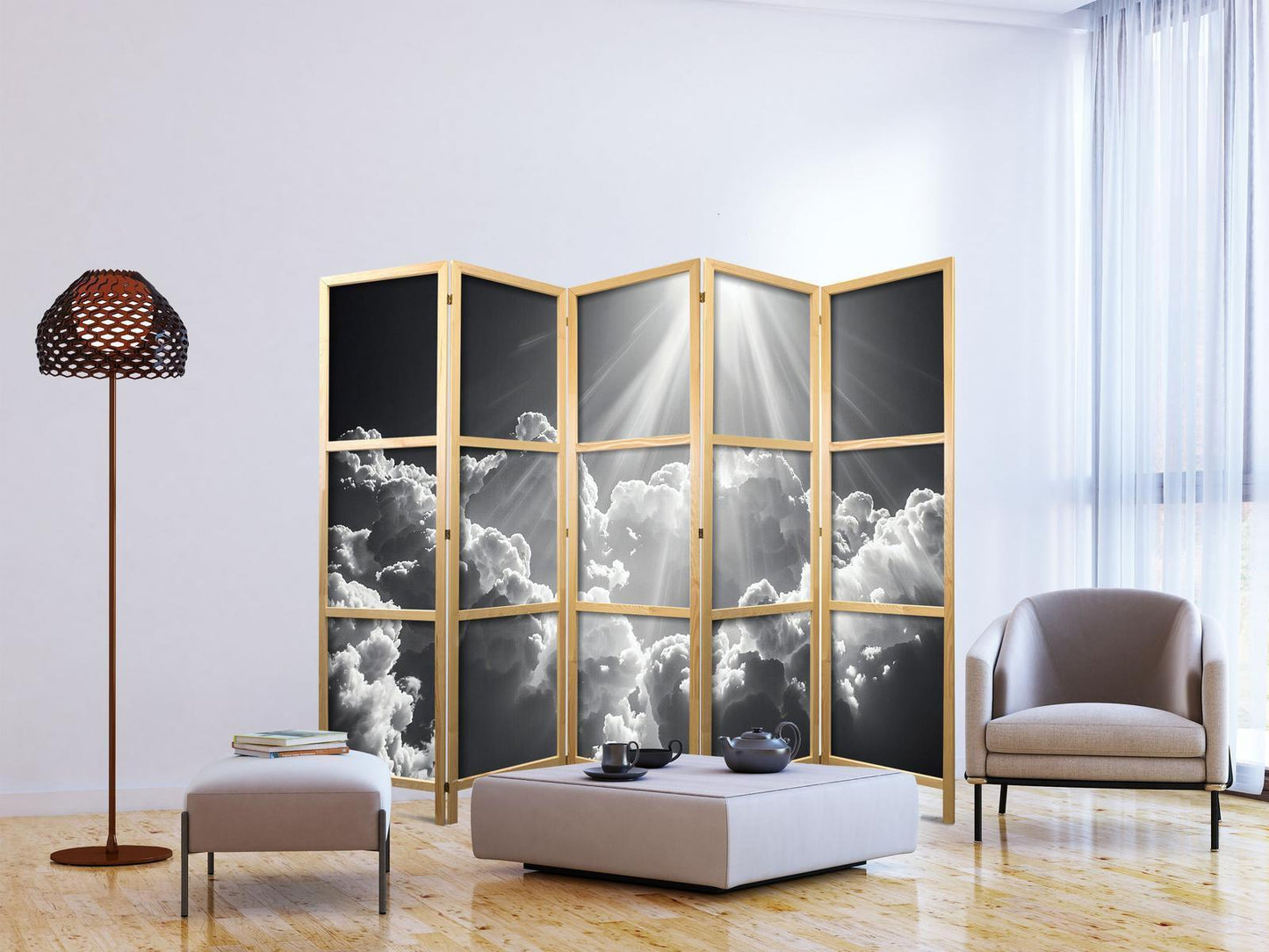 Japanischer Paravent - Hope in the Clouds: Inspiring Rays of the Sun – Awaken Emotions Artgeist