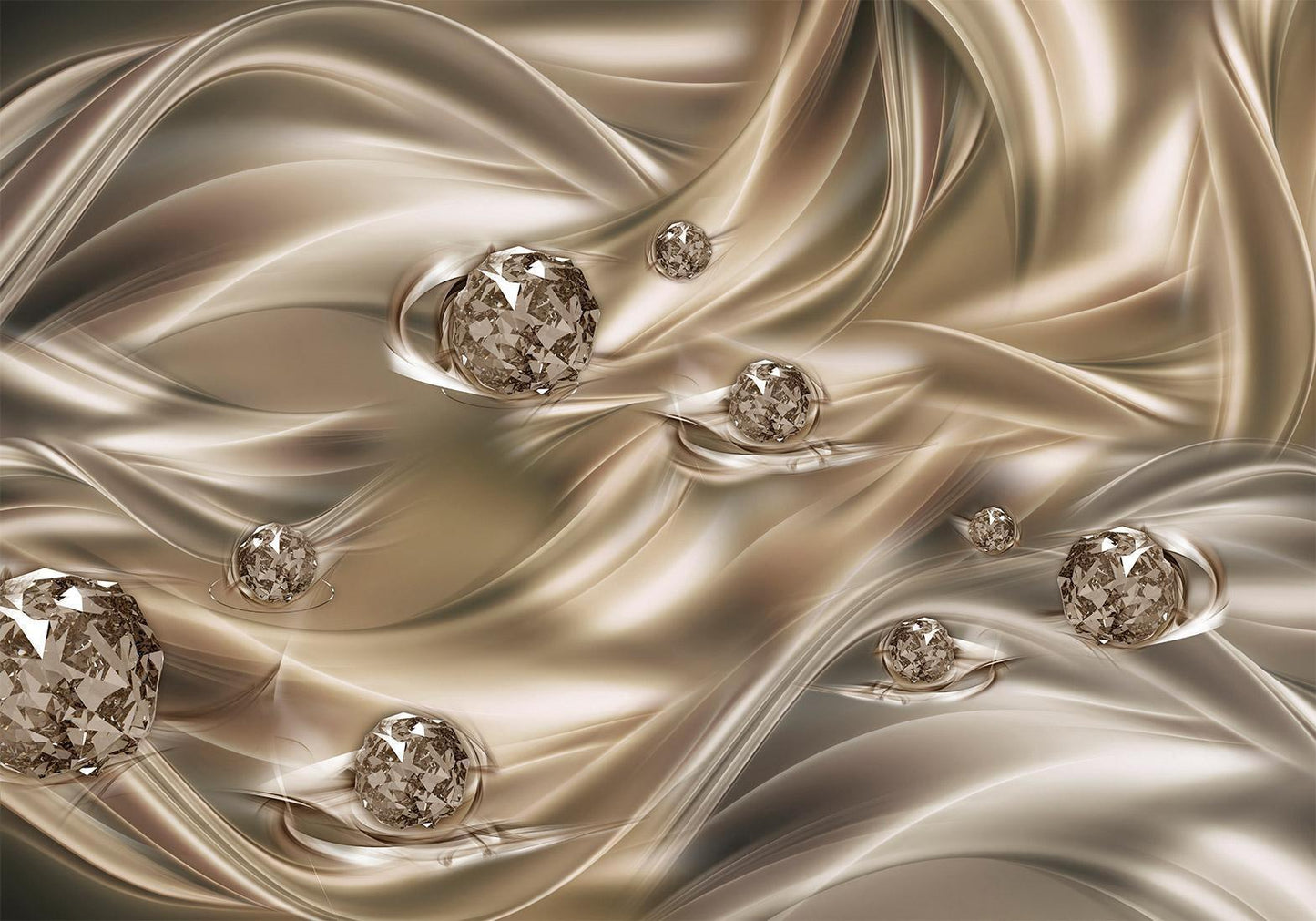 Fototapete "Velvet Kiss" – Creme-goldene Wellen und Diamantoptik