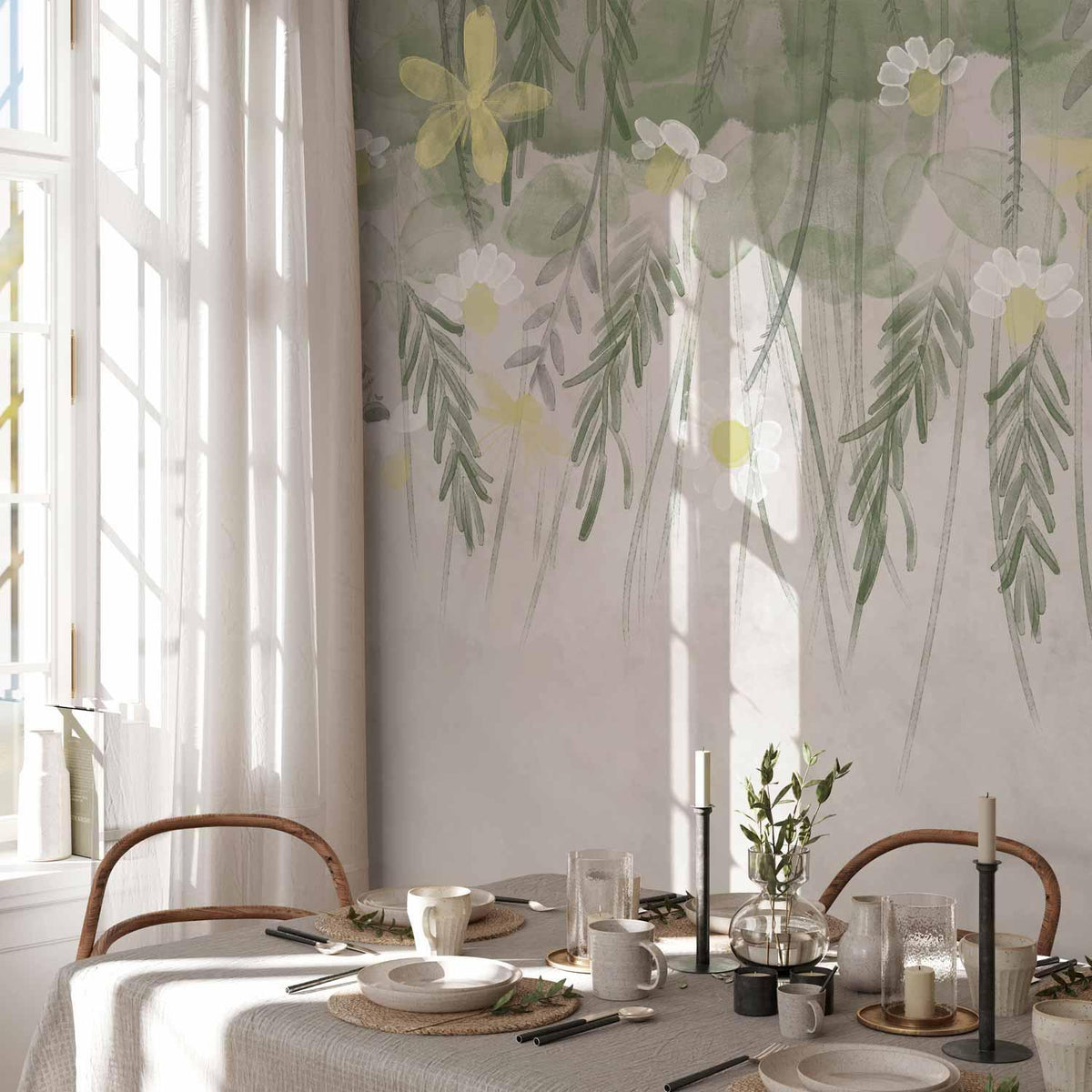 Fototapete - Home herbarium - subtle floral motif with flowers in watercolour style