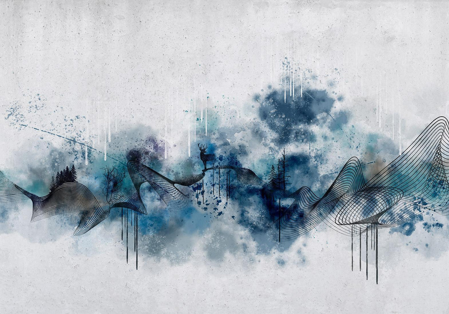 Fototapete - Abstract wave - minimalist composition with blue pattern Artgeist