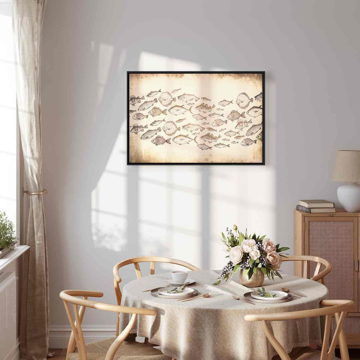 Leinwandbild Fische Japandi-Stil – Minimalistische Wandkunst
