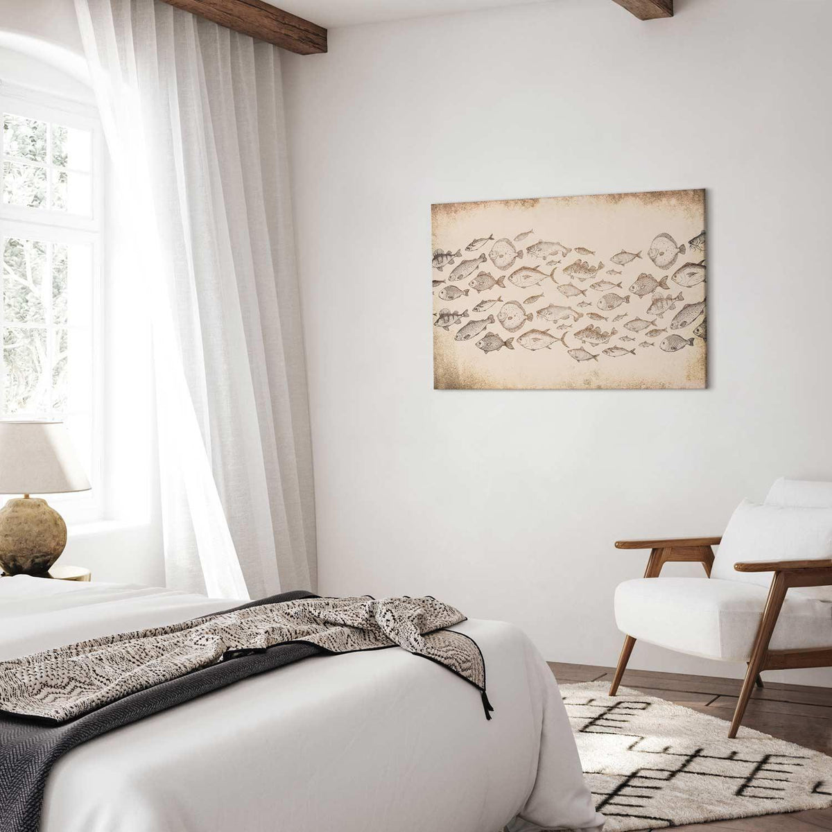 Leinwandbild Fische Japandi-Stil – Minimalistische Wandkunst