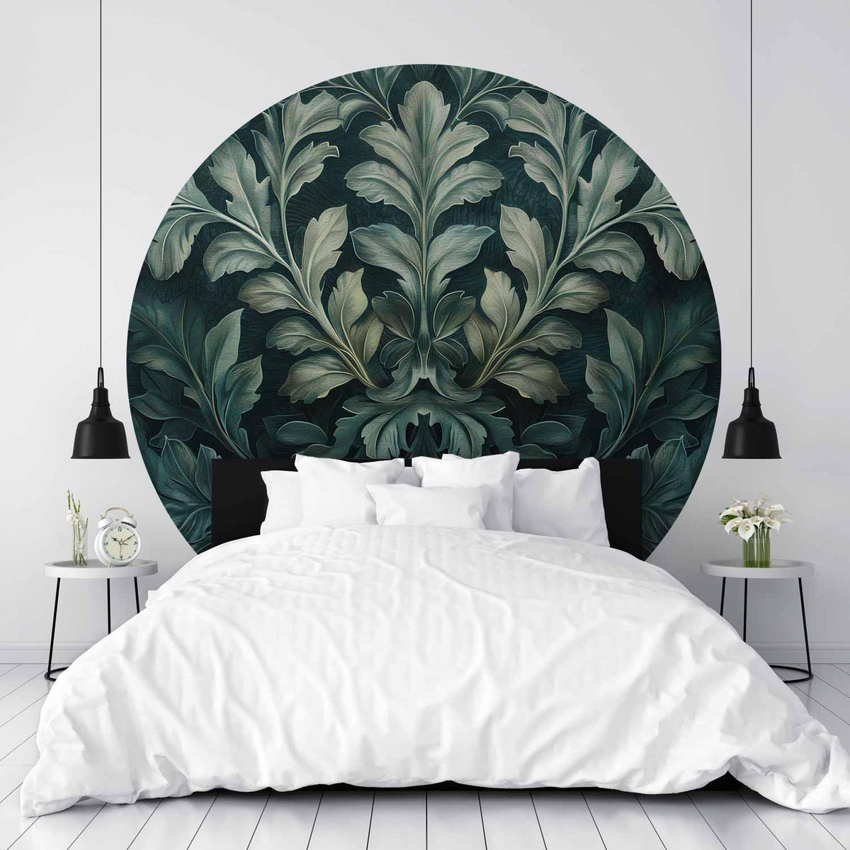 Runde Fototapete - Victorian leaves in dark greens