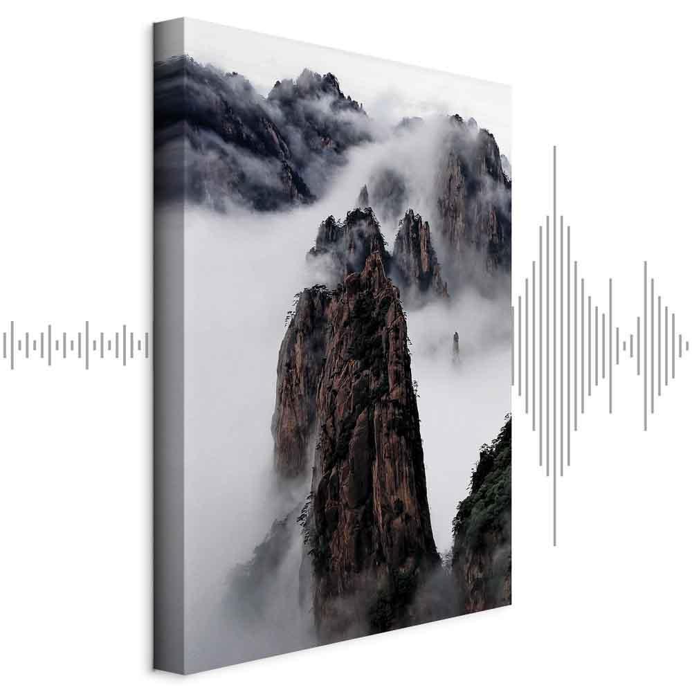 Leinwandbild - High Mountains in Mist (1-part) - Landscape of Clouds Amid Rocks