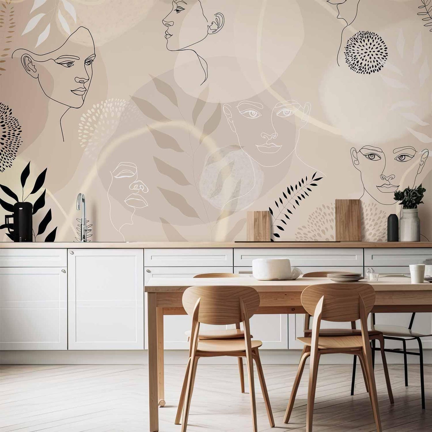 Fototapete - Beige Line Art Artgeist
