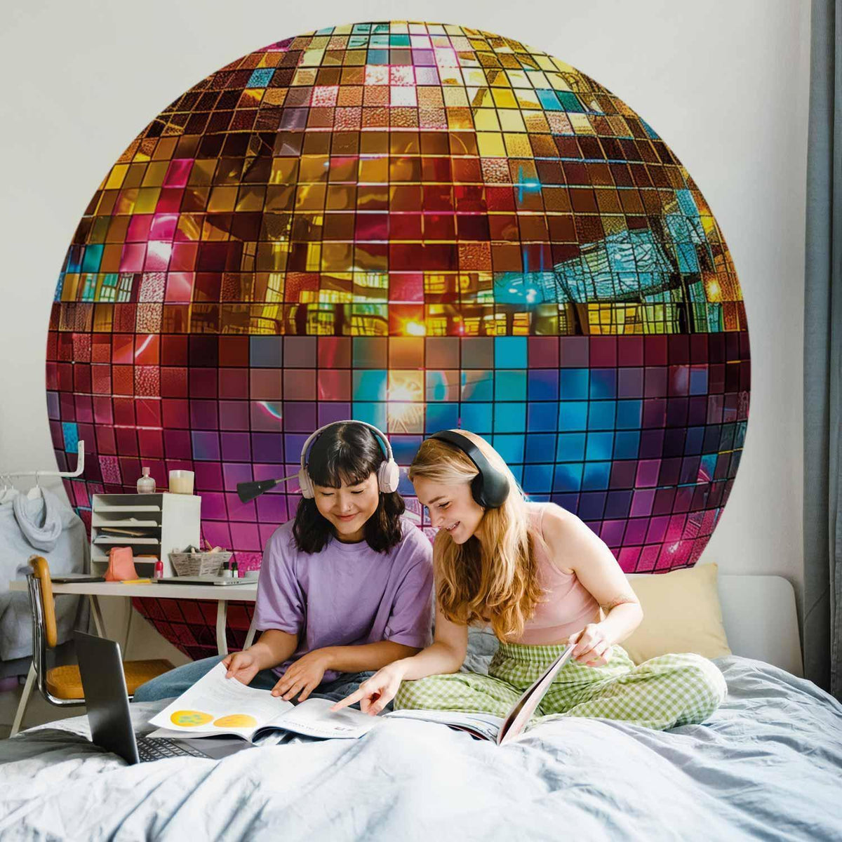 Fototapete Goldene Discokugel 3D – Rund
