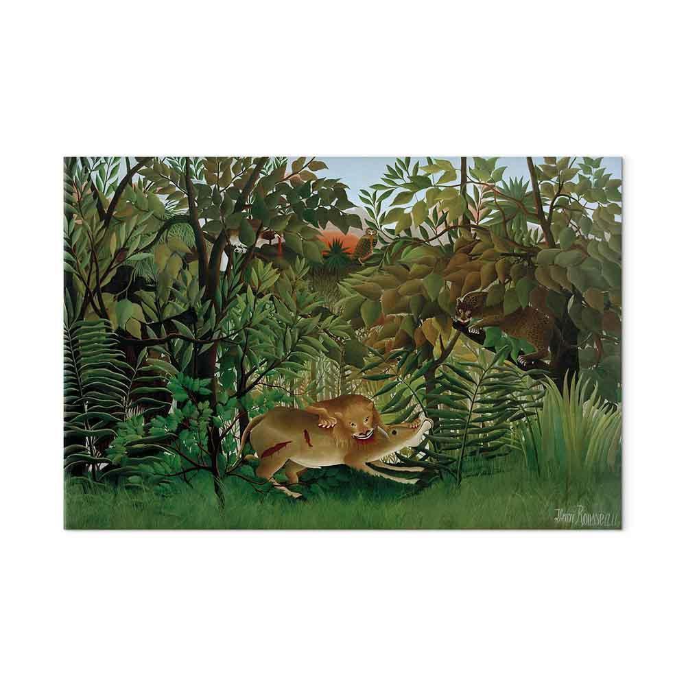Leinwandbild - Henri Rousseau – Le Lion ayant faim se jette sur l'Antilope