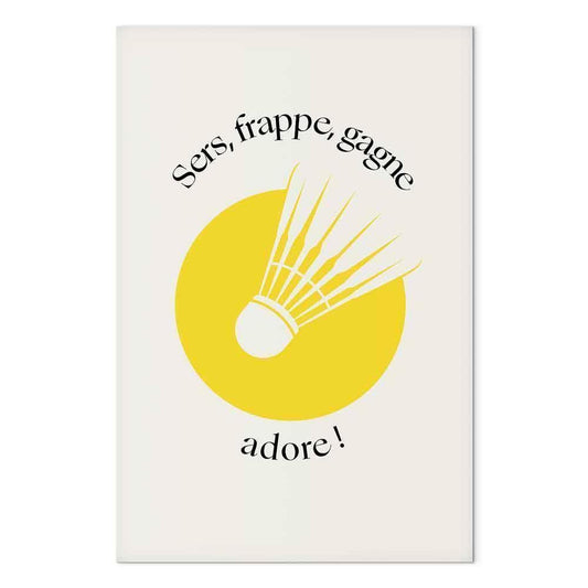 Leinwandbild - Badminton Shuttlecock on a Yellow Circle Background