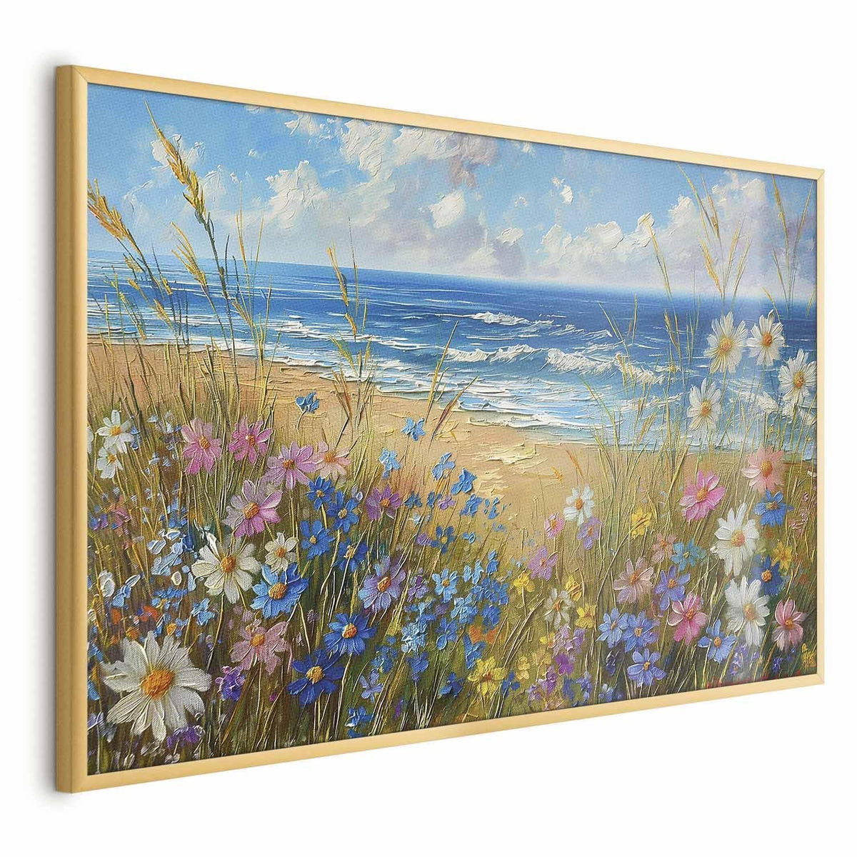 Poster - Seascape – wildflowers and a view of the rough sea