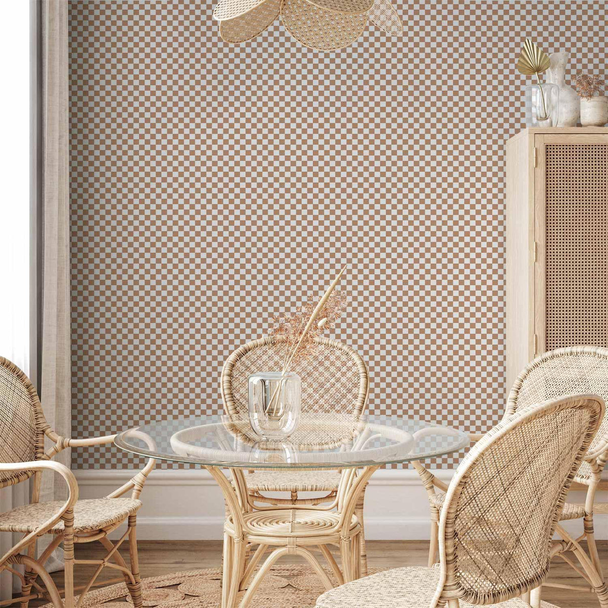 Tapete - Checkerboard Pattern - Brown-White Grid with a Subtle Noise