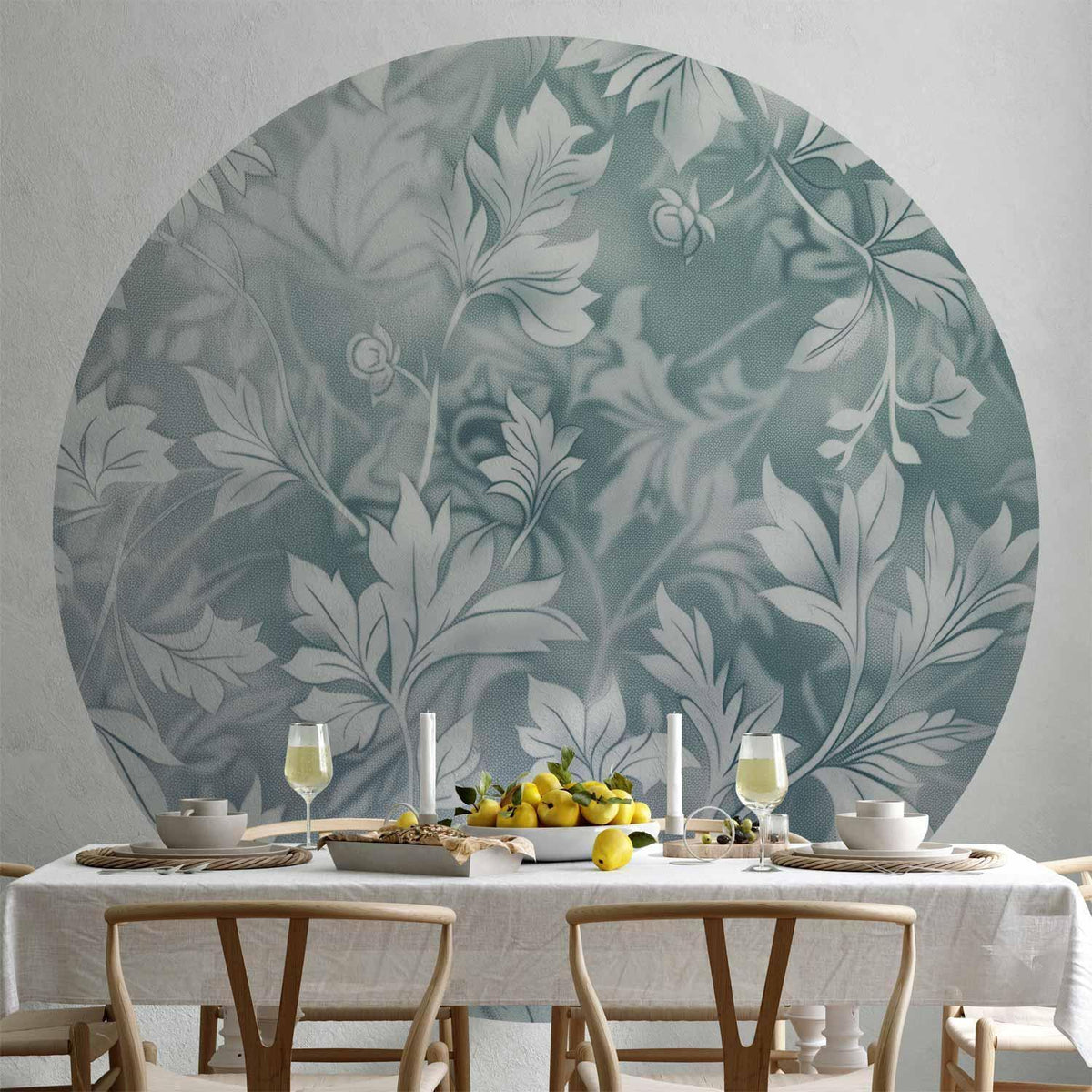Runde Fototapete - Distressed floral patterns in muted turquoises