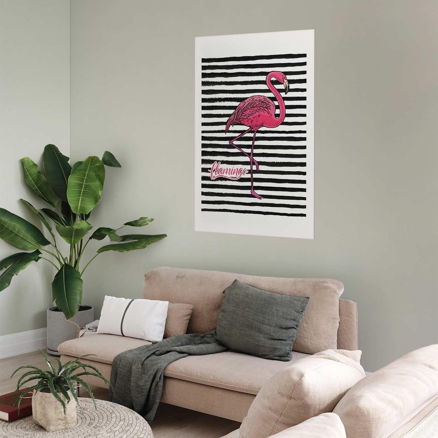 Poster - Black Stripes and Flamingo Artgeist