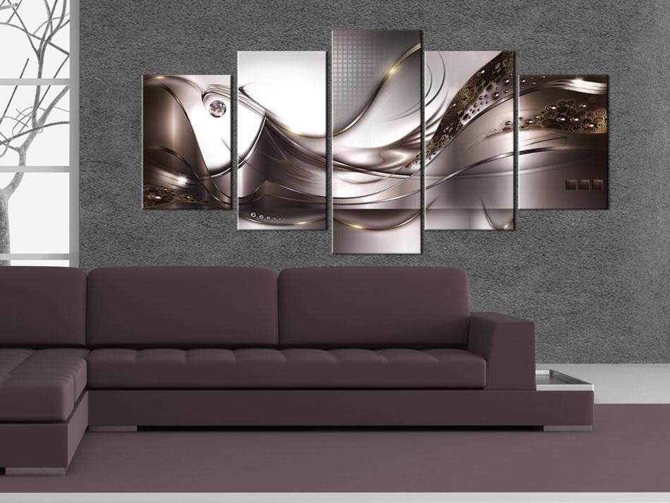 Wandbild Goldener Sturm – 5-teiliges Acrylglasbild in Braun und Silber
