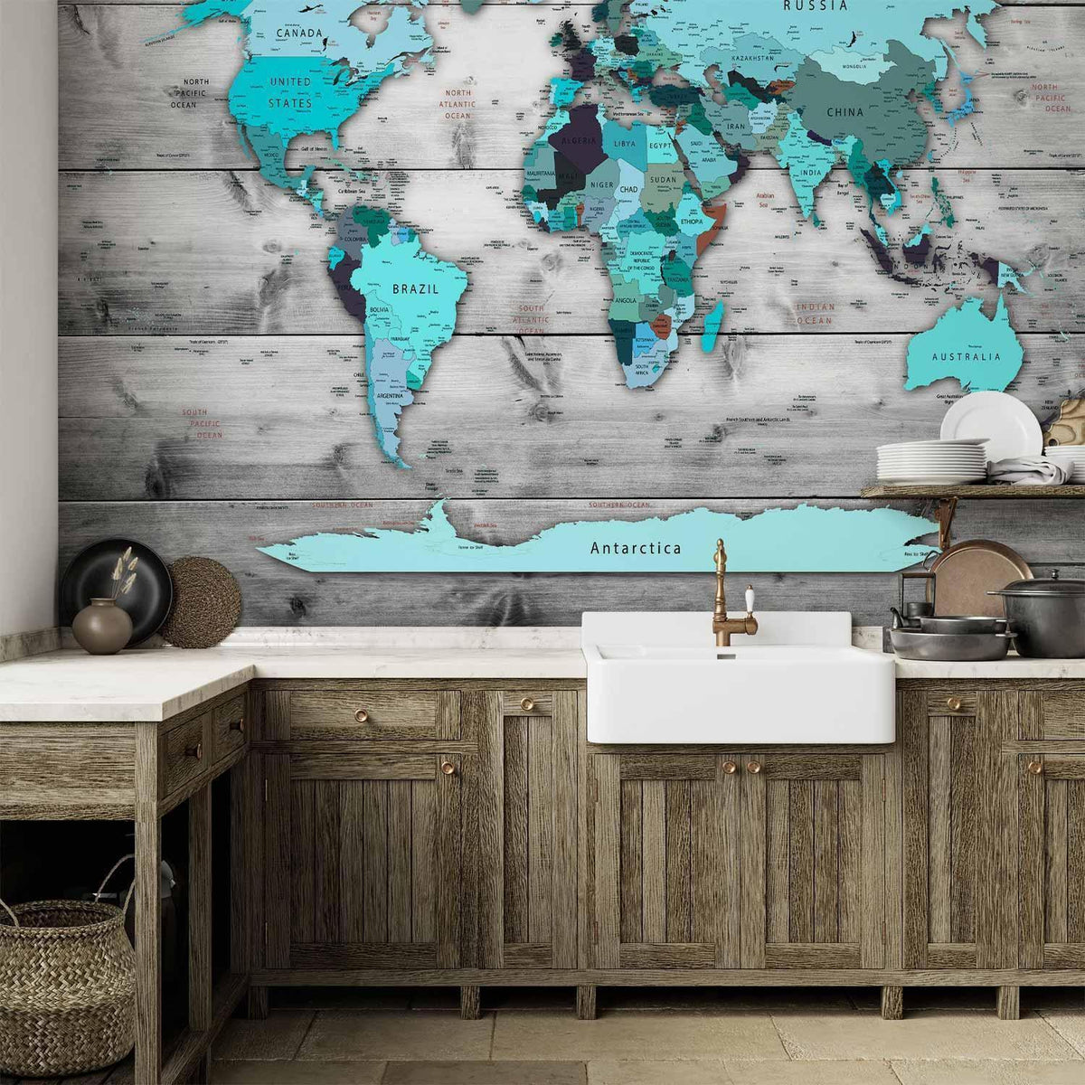 Fototapete - World Map: Blue Continents