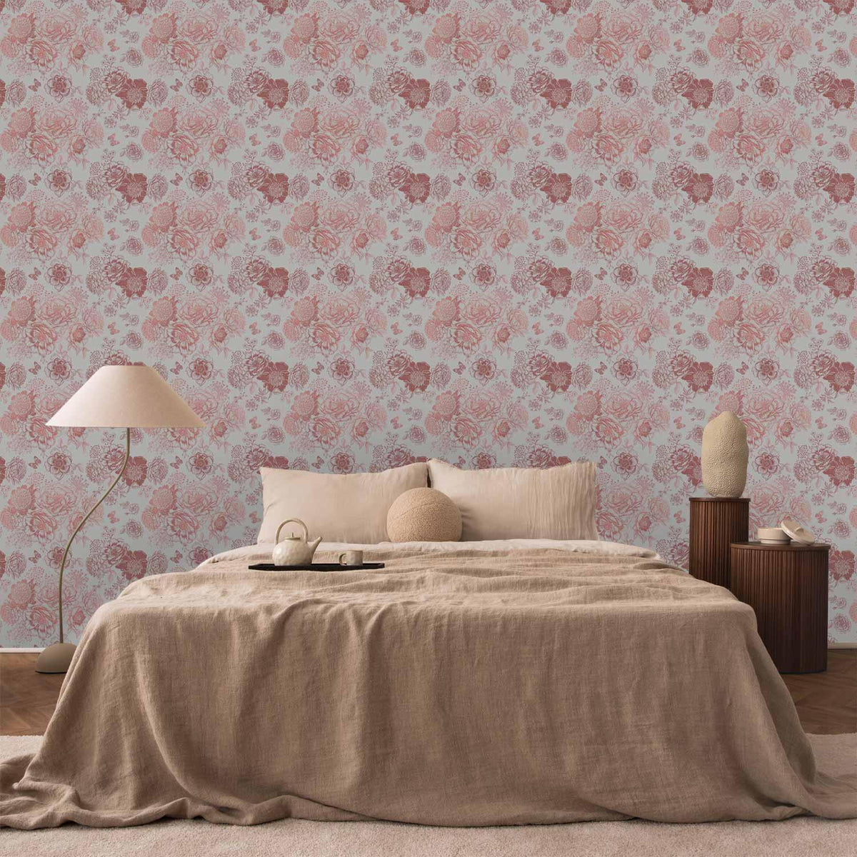 Tapete - Pink flowers on white background