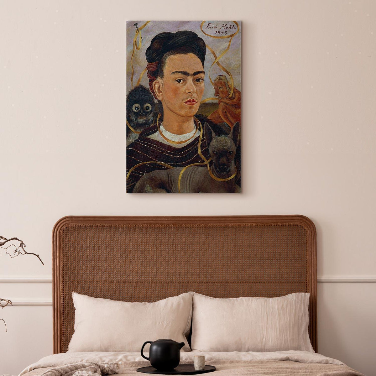 Leinwandbild - Frida Kahlo – Self-Portrait with Changuito