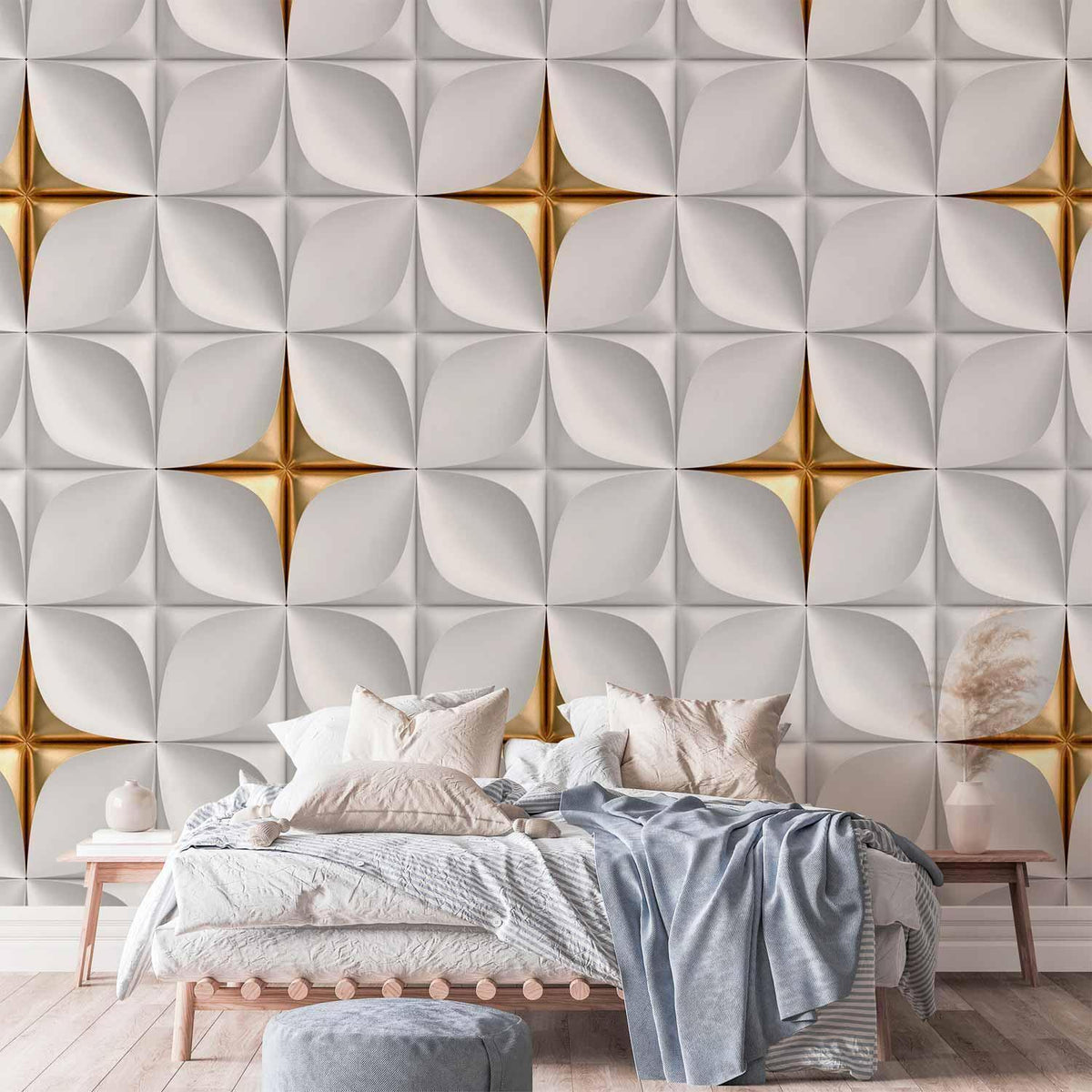 Fototapete Golden Accent – Elegantes Mosaik-Muster in Gold
