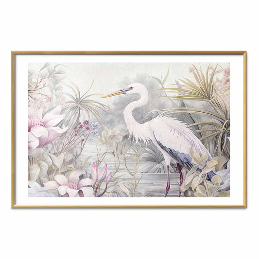 Poster - Heron Wading in a Pond - illustration in light colors