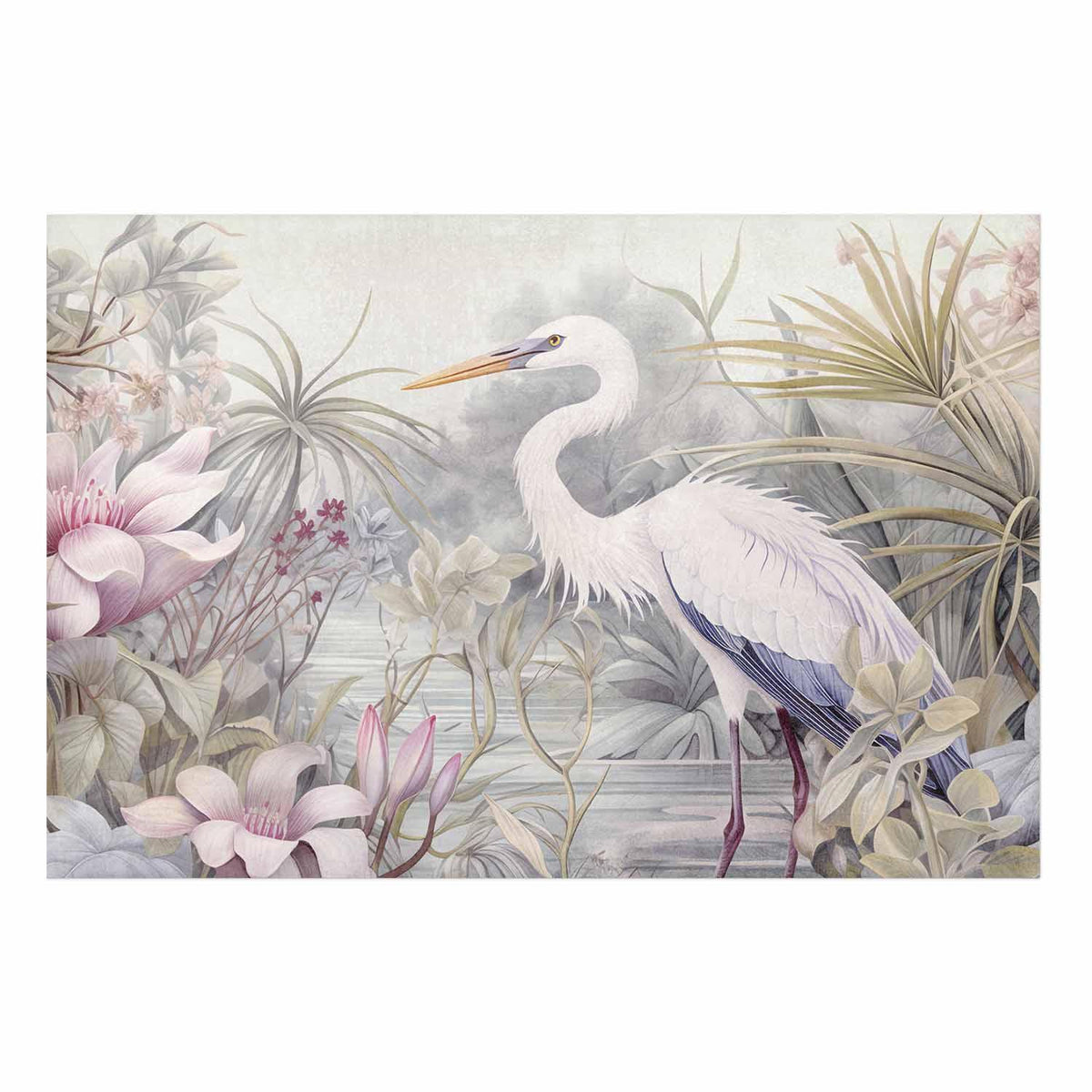 Poster - Heron Wading in a Pond - illustration in light colors