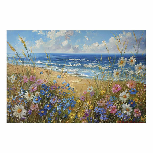 Poster - Seascape – wildflowers and a view of the rough sea