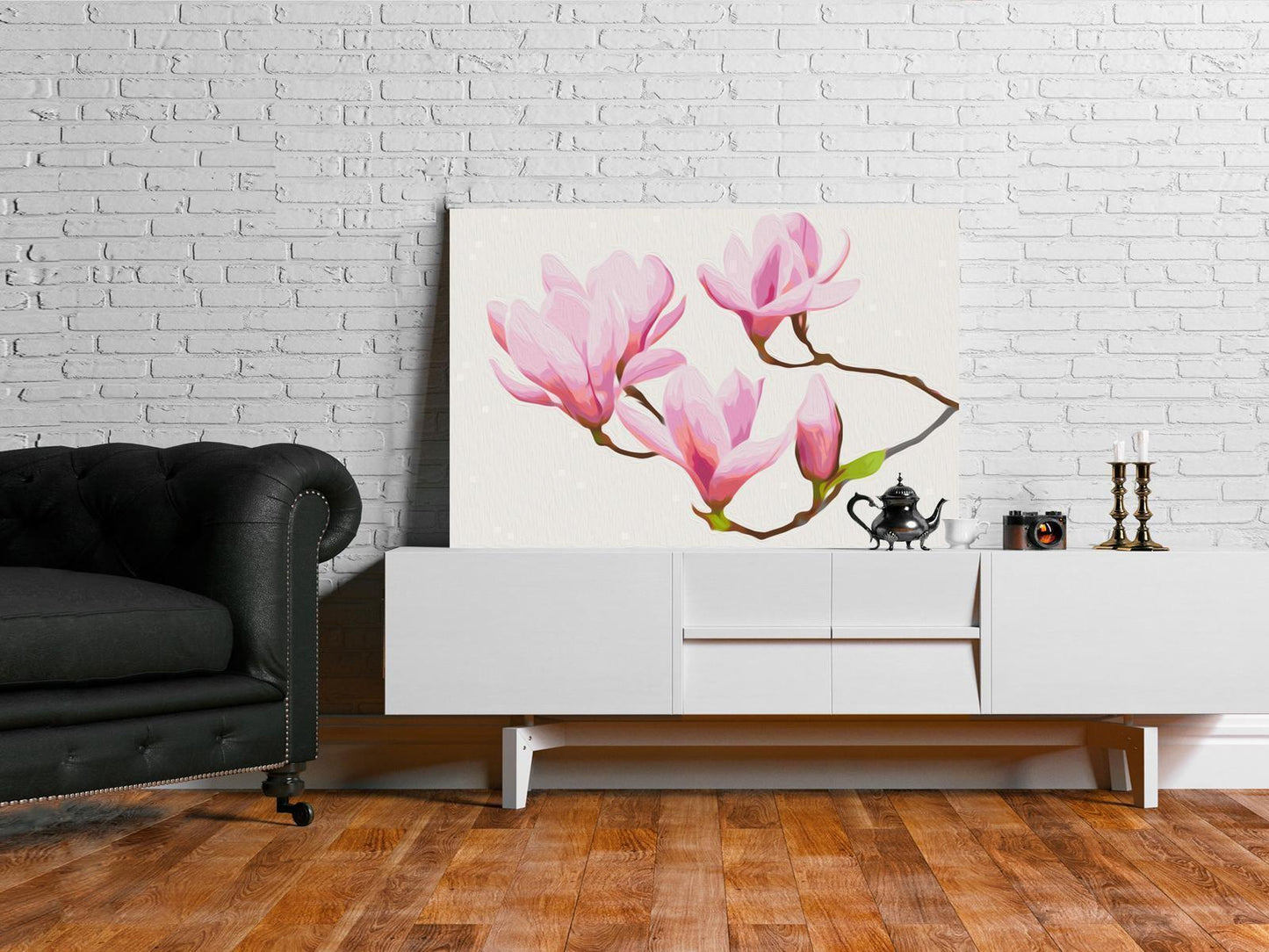 Blütenzweig Wandbild zum Ausmalen - Elegante Naturschönheit mit nummerierten Feldern für entspannende Malstunden - Sawelt