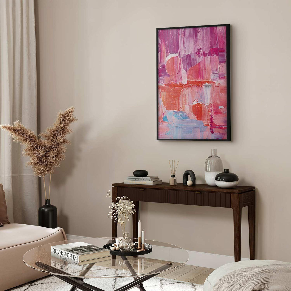 Poster - Colorful Strokes - intense shades of pink and purple on canvas