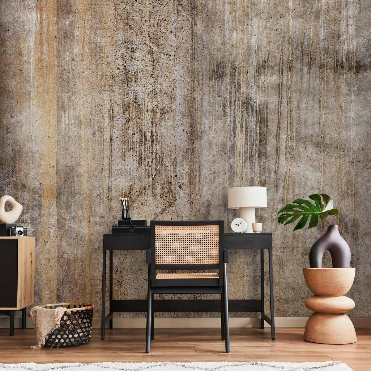 Fototapete - Abstract beige - background with black textured concrete patterns