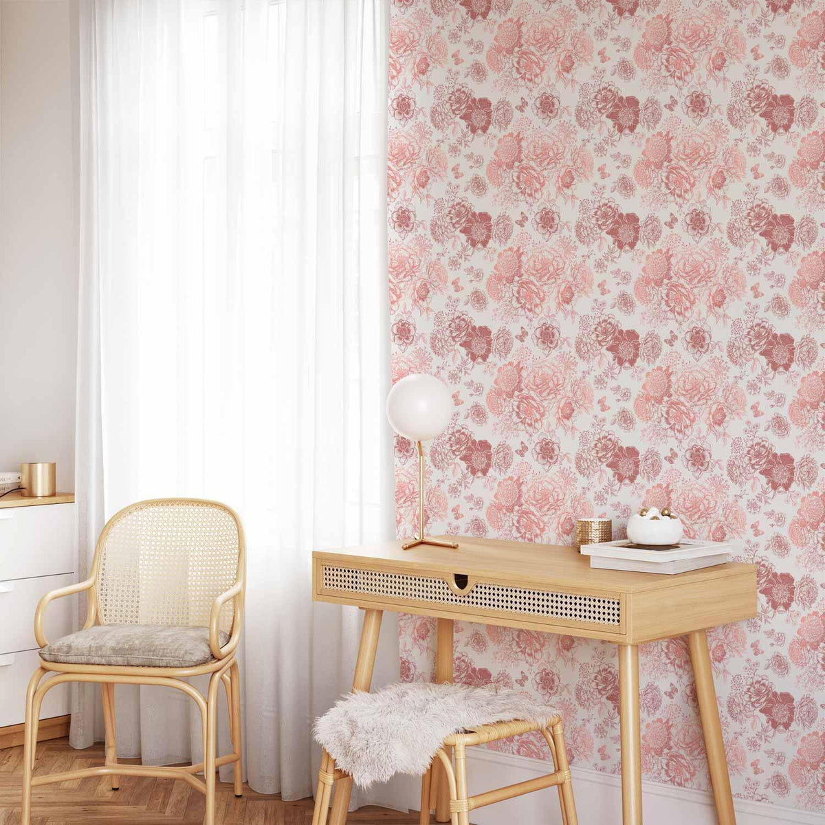 Tapete - Pink flowers on white background