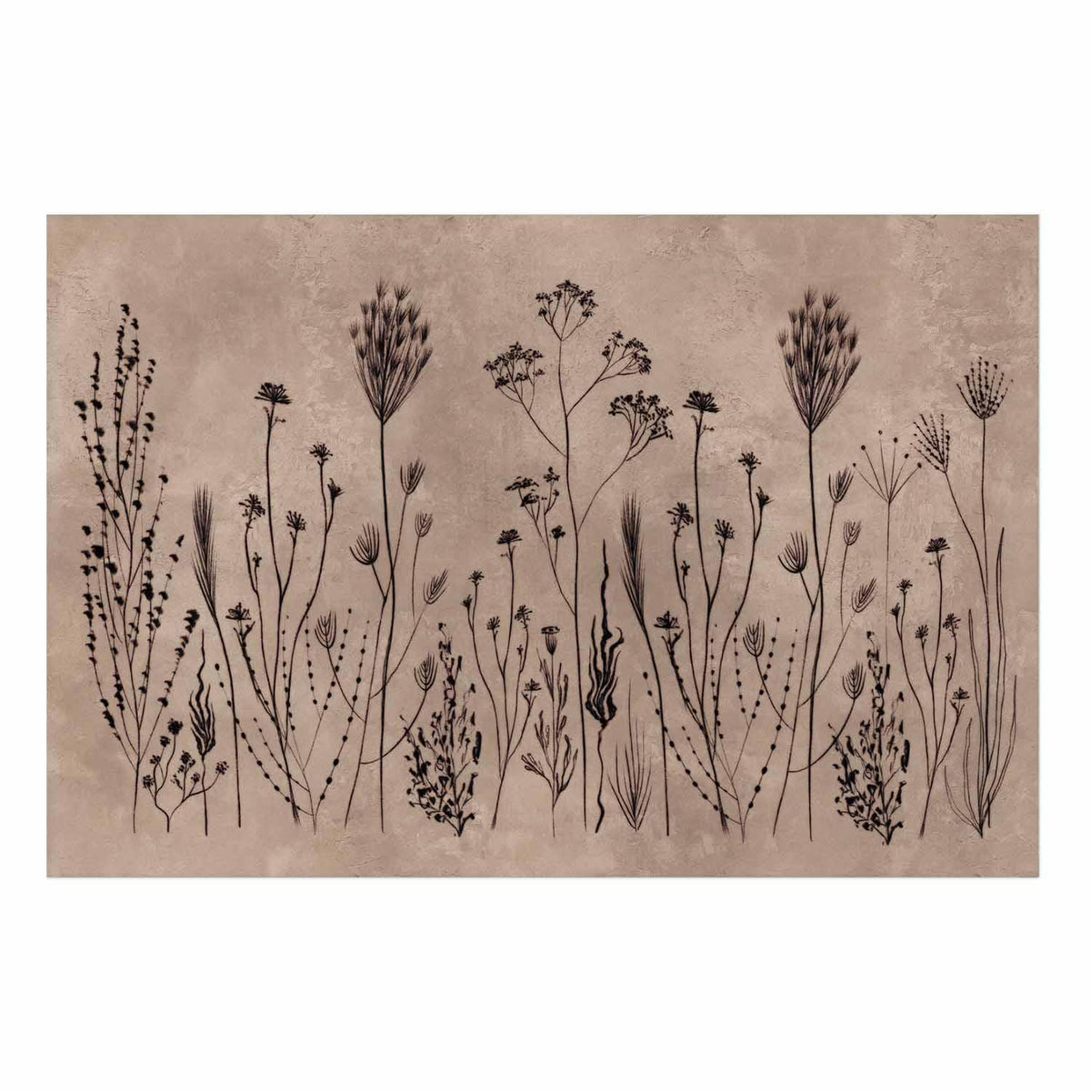 Poster - Field Flowers - black plants on a lime wash background
