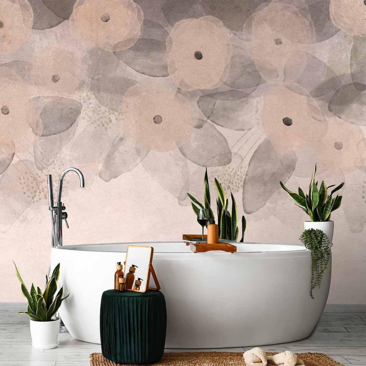 Fototapete - Minimalist meadow - patterns on a delicate beige textured background