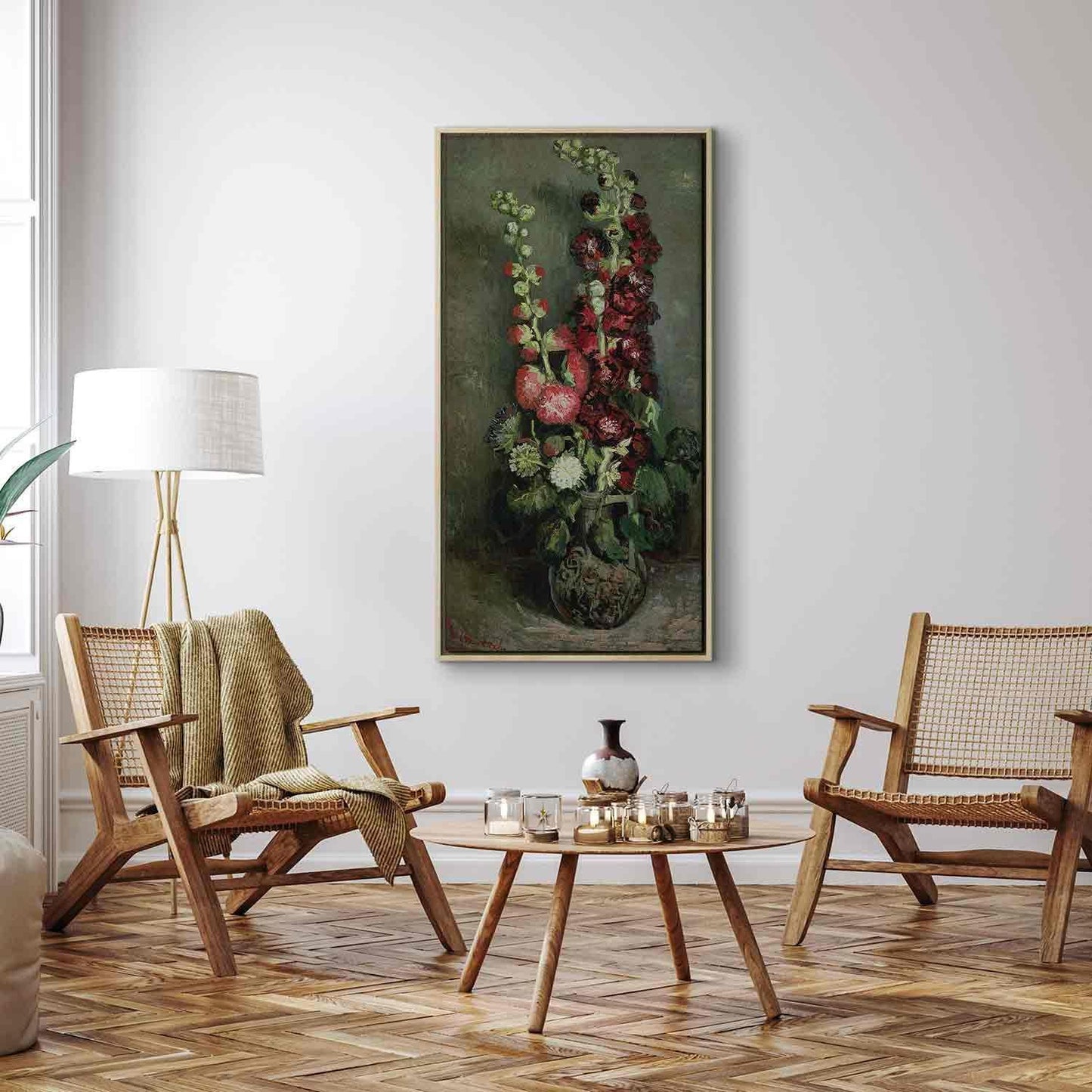 Leinwandbild - Vase of Hollyhocks (Vincent Van Gogh) Artgeist