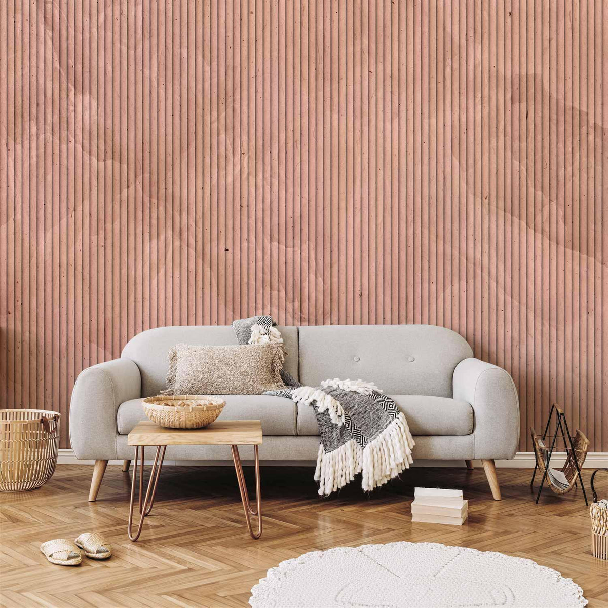 Fototapete - Pink reed - solid background with textured vertical stripes with pattern