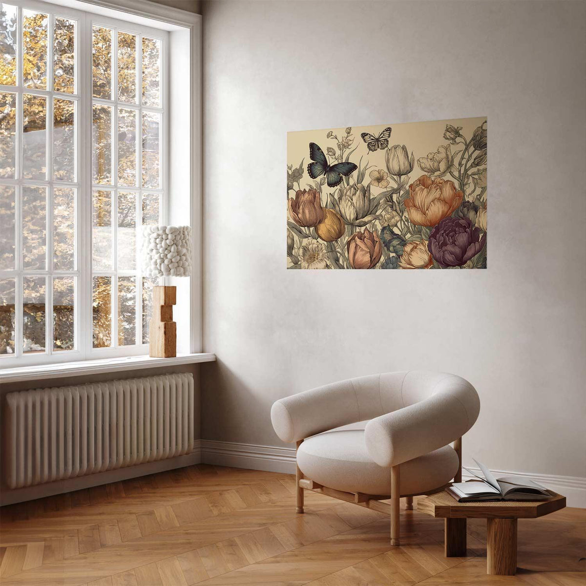 Poster - Colorful Tulips on a Cream Background