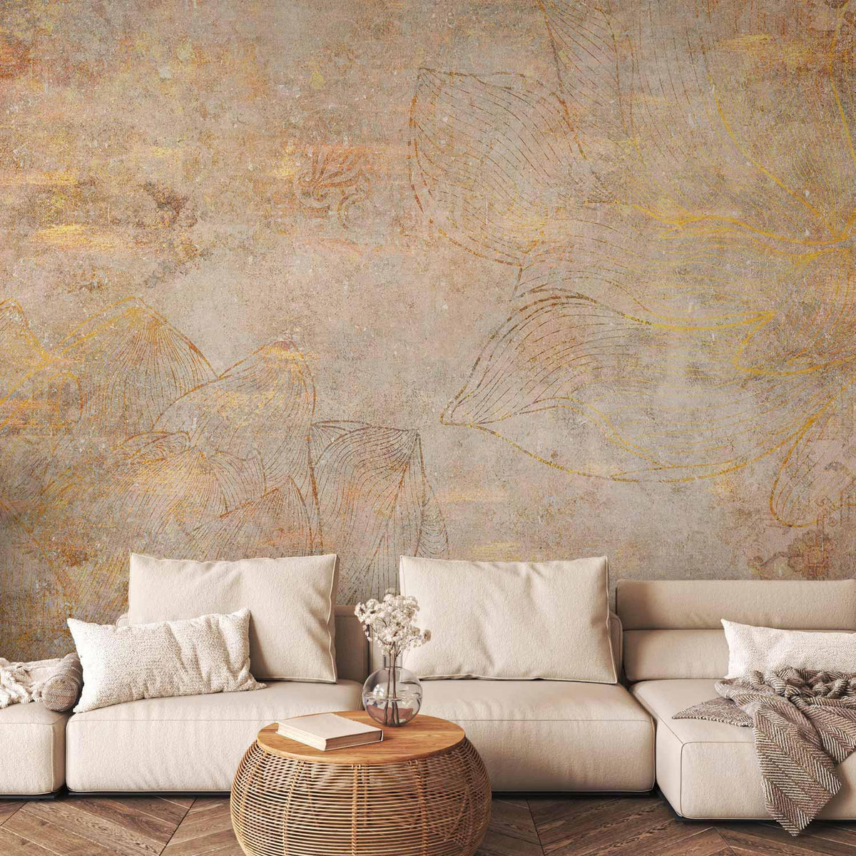 Fototapete Goldene Ornamente - Abstrakte Eleganz auf Beige