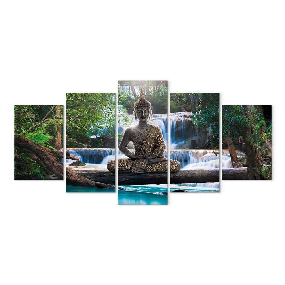 Leinwandbild - Buddha and waterfall