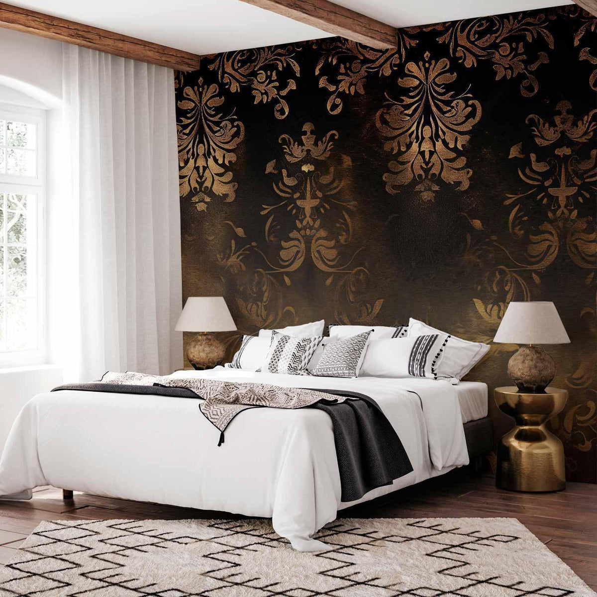 Fototapete - Baroque Ornaments in Patinated Gold and Browns: Retro Motif