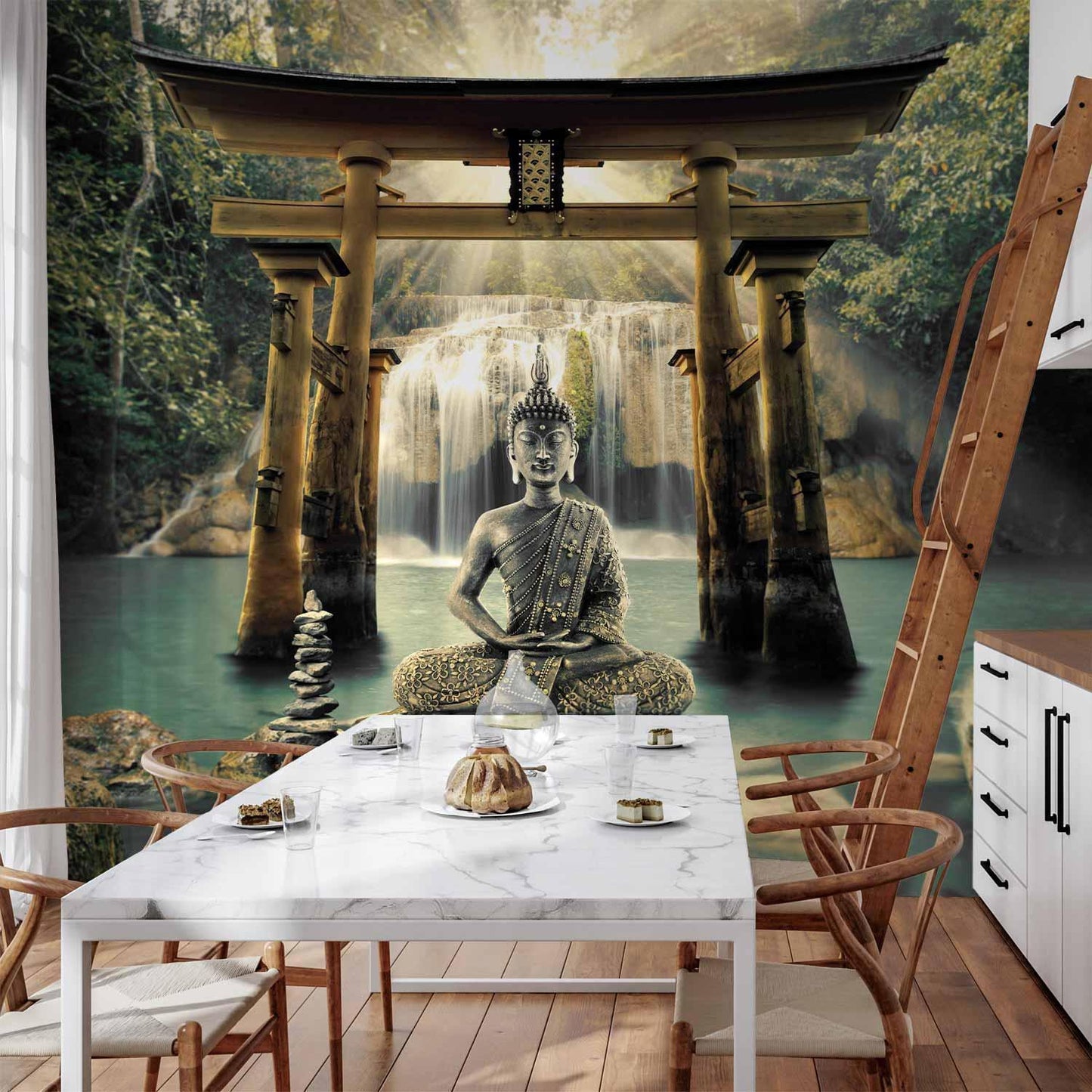 Fototapete Buddha Lächeln – Ruhe und Harmonie für dein Zuhause